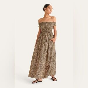 Matteau Brown Floral Off the Shoulder Smocked Maxi Dress